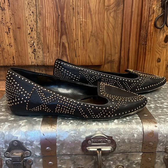 BCBGMaxazria Black Gold Studded Point Toe Leather Flats - Picture 7 of 8